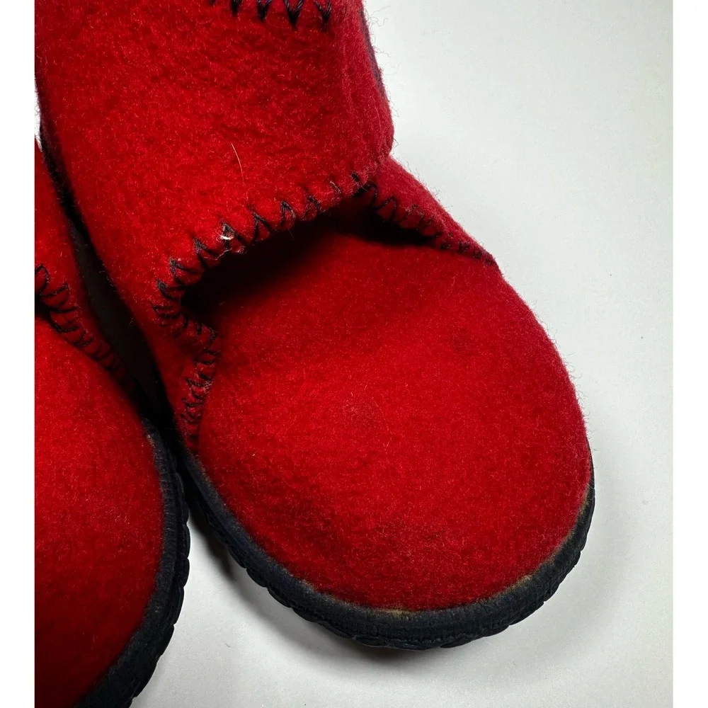 Elefanten Kids Red Felt Slippers Hook Loop Strap Wool Blend Shoes US Size 4.5-5
